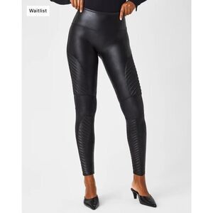 Spanx Very Black Women’s Pull-On Shaping Faux Leather Moto Leggings Large